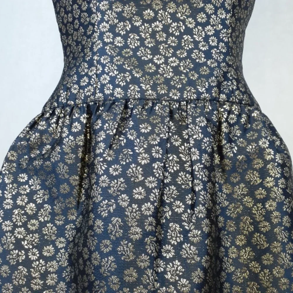J. Crew Navy and Gold Sleeveless Fit-and-Flare Mini Dress